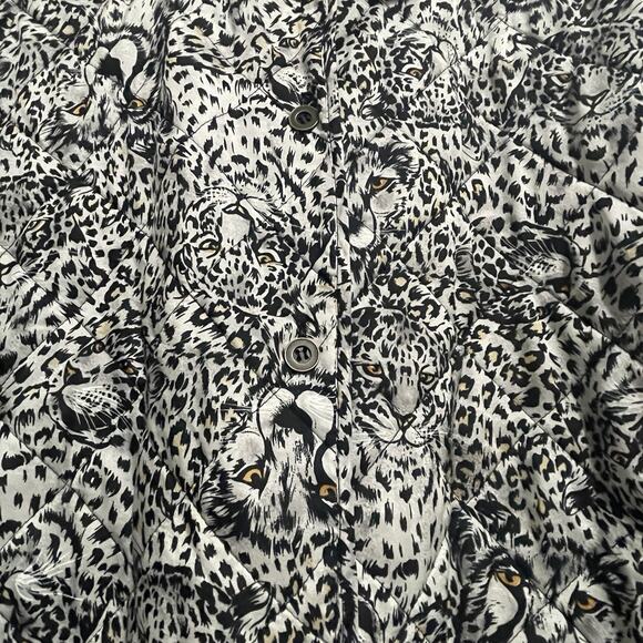 Vintage Anna & Frank Quilted Jacket Womens M 100% Silk Black White Leopard Print - Picture 7 of 9